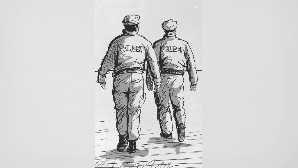 Illustration Fall Yeboah: zwei Polizisten 